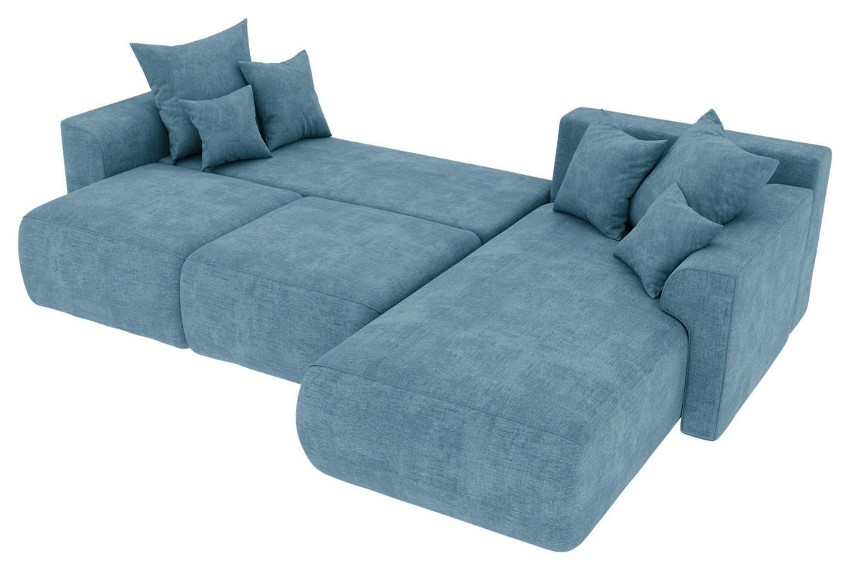 ECKSOFA in Samt Blau  293/195 cm  - Chromfarben/Blau, KONVENTIONELL, Kunststoff/Textil (293/195cm) - Carryhome