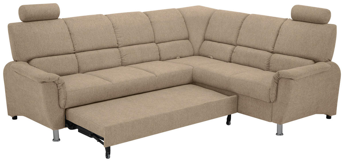 ECKSOFA in Webstoff Taupe  - Taupe/Silberfarben, Design, Holz/Kunststoff (270/219cm) - Livetastic