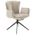 ARMLEHNSTUHL in Stahl Velours - Creme/Schwarz, Design, Textil/Metall (62/88/62cm) - Novel