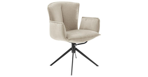 ARMLEHNSTUHL in Stahl Velours - Creme/Schwarz, Design, Textil/Metall (62/88/62cm) - Novel