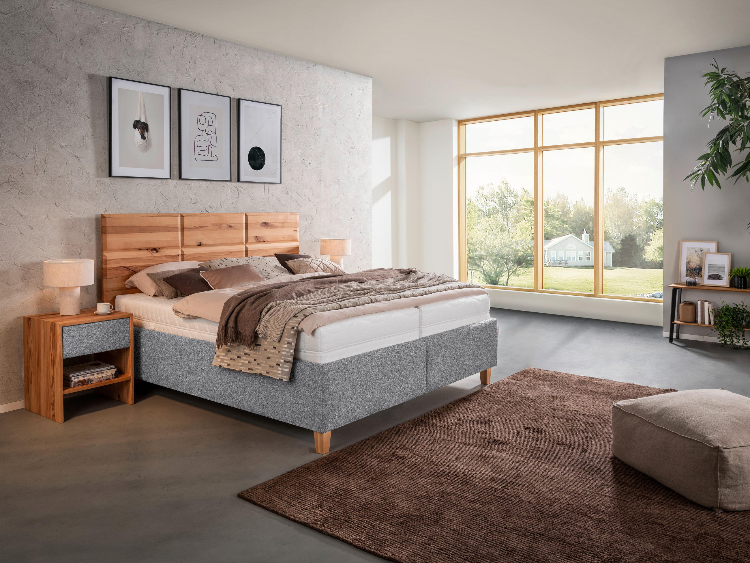 POLSTERBETT Matratze, Lattenrost, Bettkasten Buchefarben, Hellgrau 160/200 cm  - Buchefarben/Hellgrau, Design, Holz/Textil (160/200cm) - Valnatura