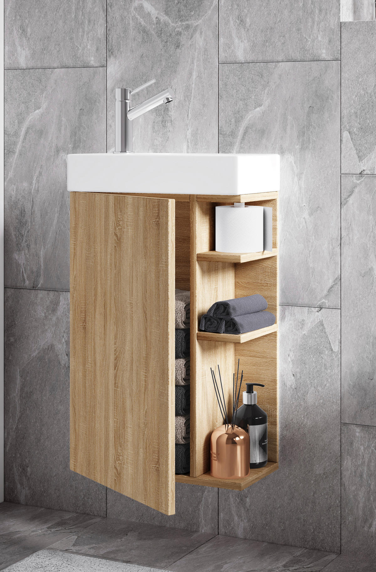 WASCHTISCHKOMBI 40 cm  - Weiss/Sonoma Eiche, Modern, Keramik/Holzwerkstoff (40cm) - MID.YOU
