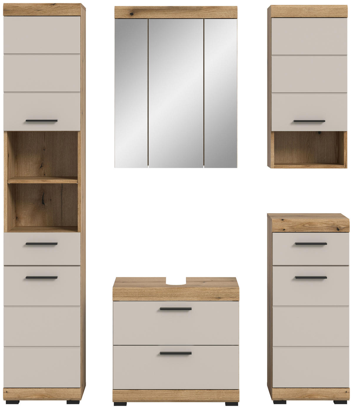 BADEZIMMER 5-teilig  in 134 cm  - Kaschmir/Schwarz, MODERN, Glas/Holzwerkstoff (134cm) - MID.YOU