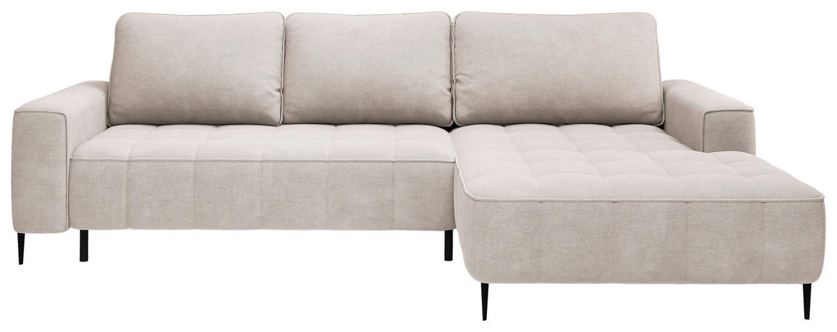 ECKSCHLAFSOFA Florence in Velours Sandfarben  - Sandfarben/Schwarz, Basics, Textil/Metall (280/166cm) - Livetastic