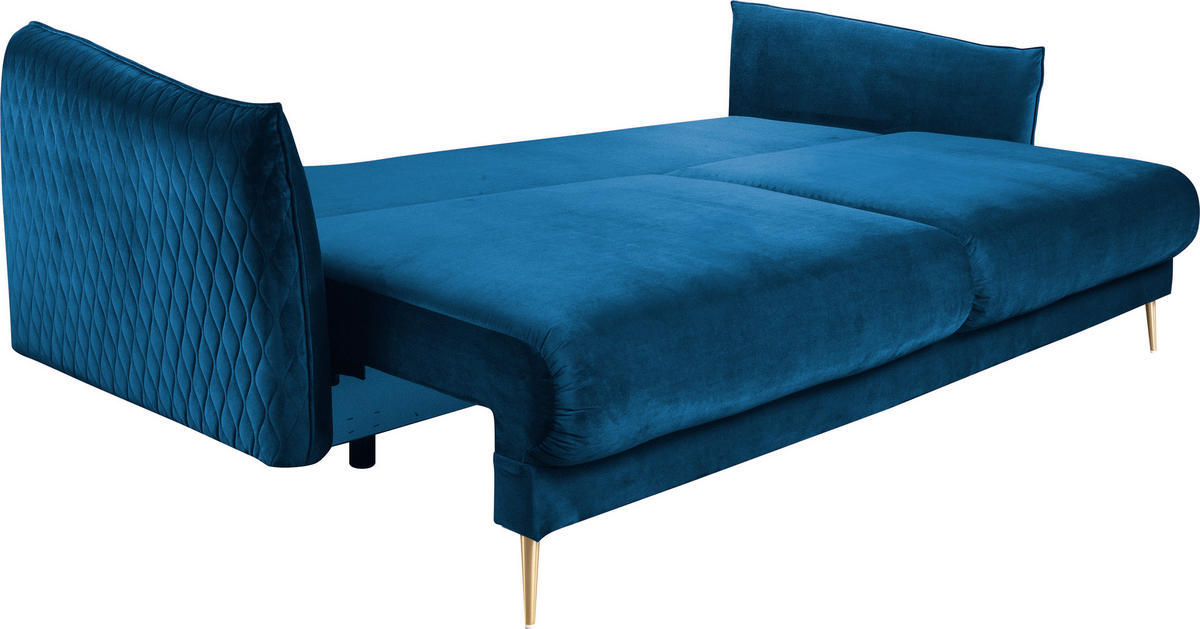 SCHLAFSOFA  mit Schlafen auf Sitzhöhe, Rücken echt Samt Blau  - Blau/Goldfarben, Design, Textil/Metall (235/96/104cm) - MID.YOU