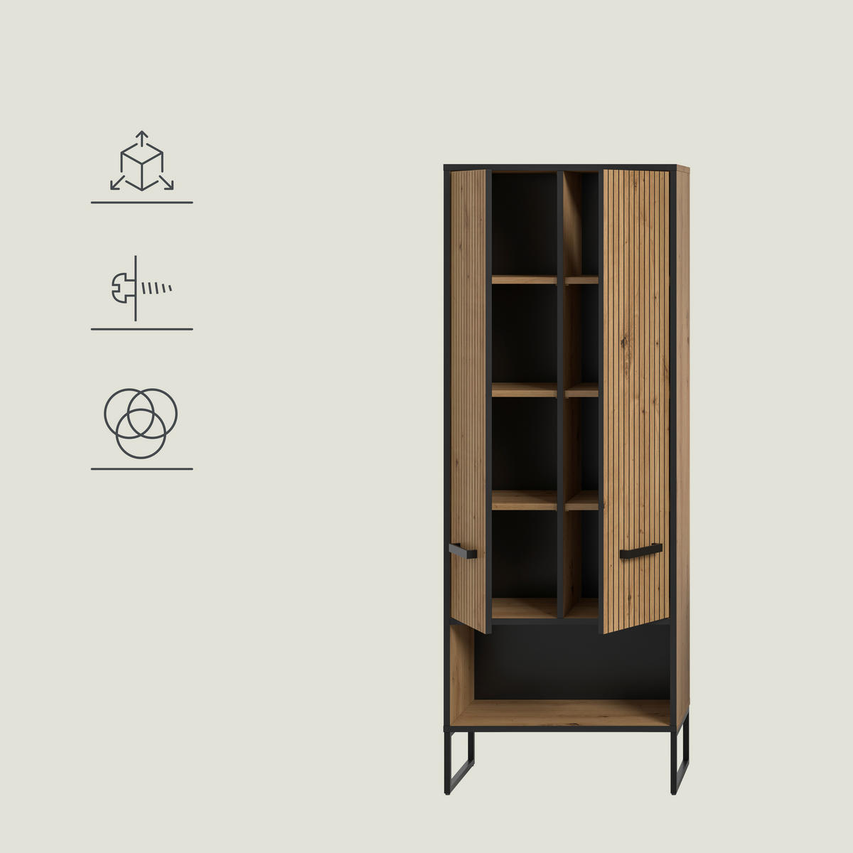 HÖGSKÅP  - ek Artisan/svart, Trend, metall/trämaterial (59/159/32cm) - MID.YOU