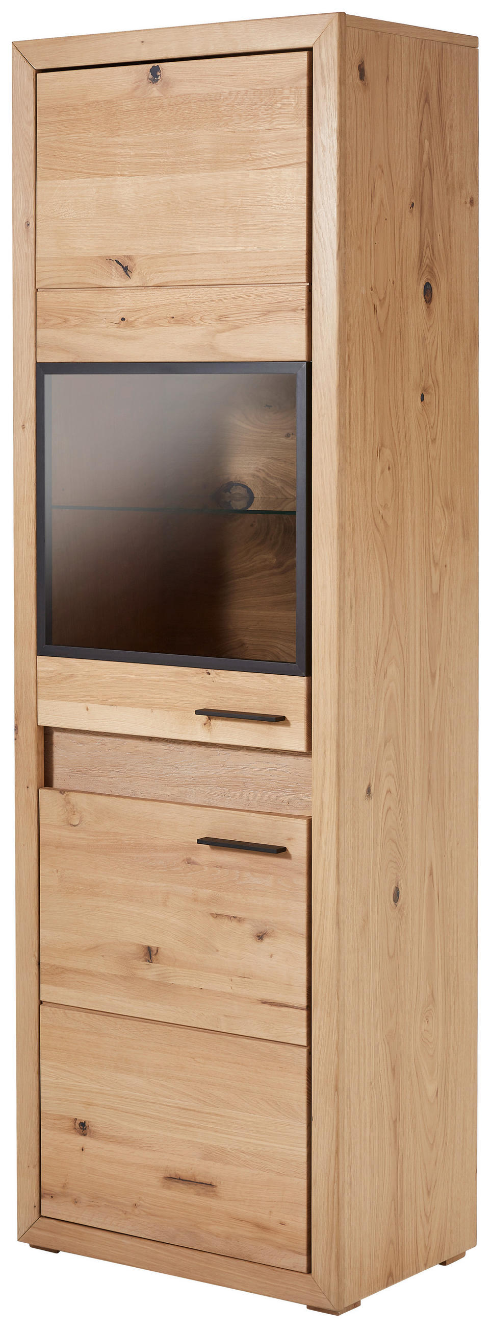 VITRINE in furniert, massiv Asteiche   - Schwarz, KONVENTIONELL, Glas/Holz (63,8/198,4/41cm) - Cantus