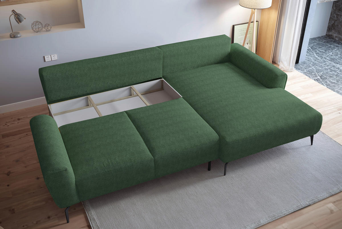 ECKSOFA in Webstoff Grün  - Schwarz/Grün, Design, Textil/Metall (272/170cm) - Welnova