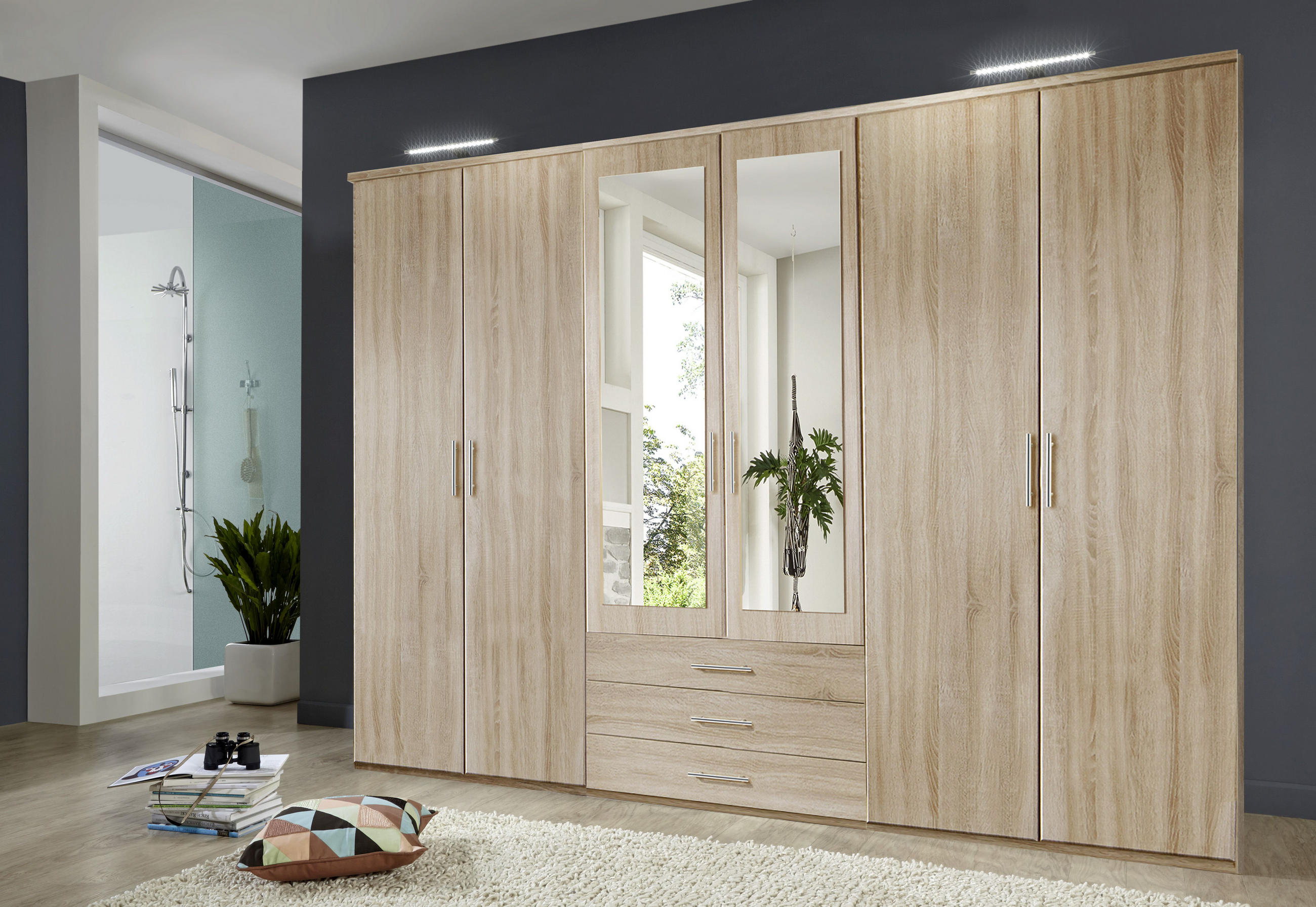 DREHTÜRENSCHRANK 270/210/58 cm 6-türig Sonoma Eiche  - Alufarben/Sonoma Eiche, KONVENTIONELL, Glas/Holzwerkstoff (270/210/58cm) - MID.YOU
