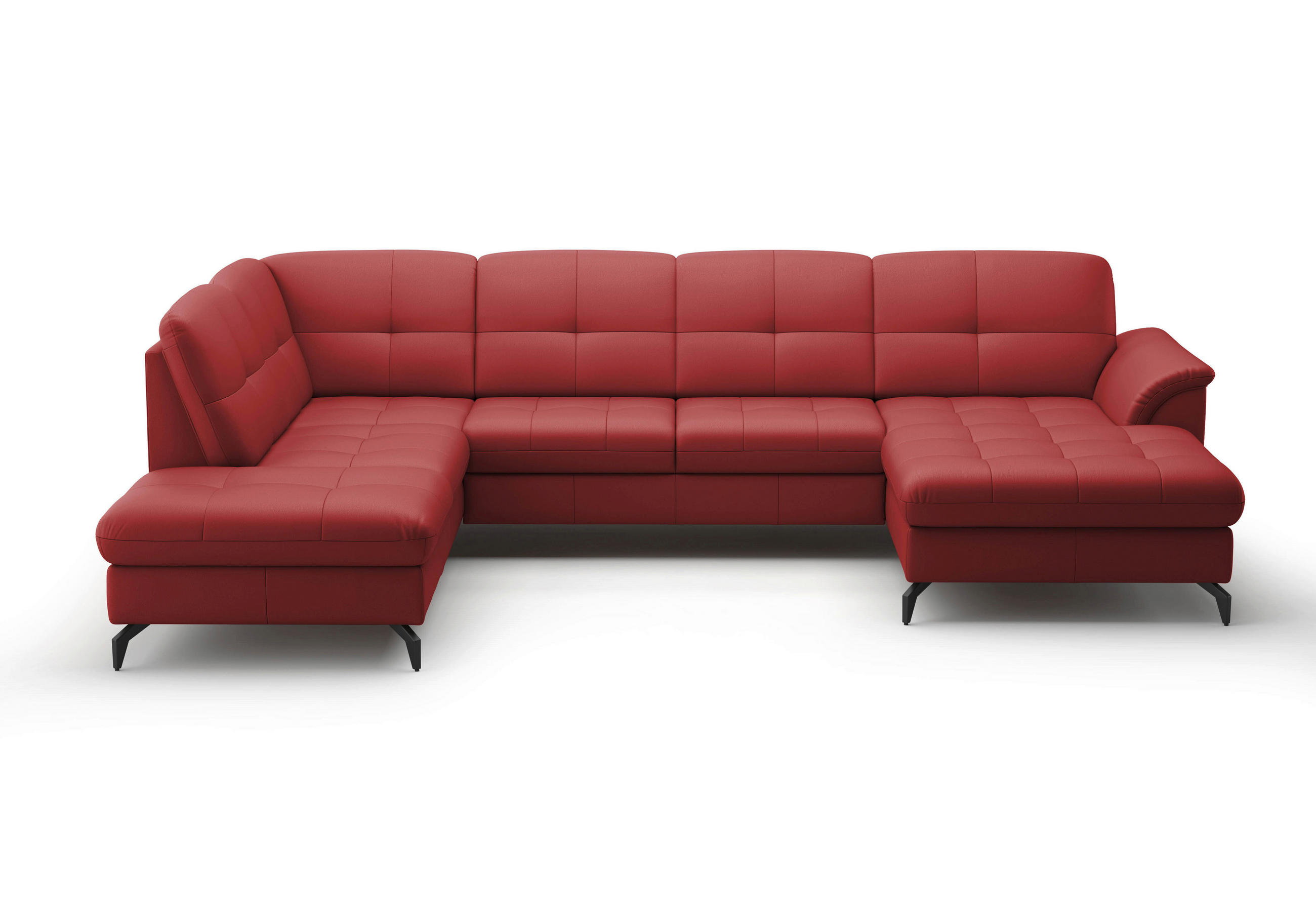 WOHNLANDSCHAFT in Vliesstoff Kombination Echtleder/Stoff Rot  - Rot/Schwarz, Modern, Leder/Textil (212/319/164cm) - Sit & More
