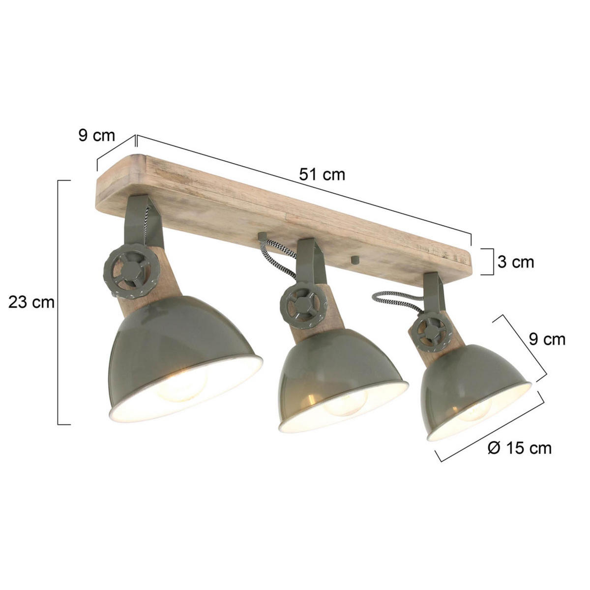 DECKENSPOTS - Grün/Kupferfarben, Trend, Holz/Metall (59/19/23cm)