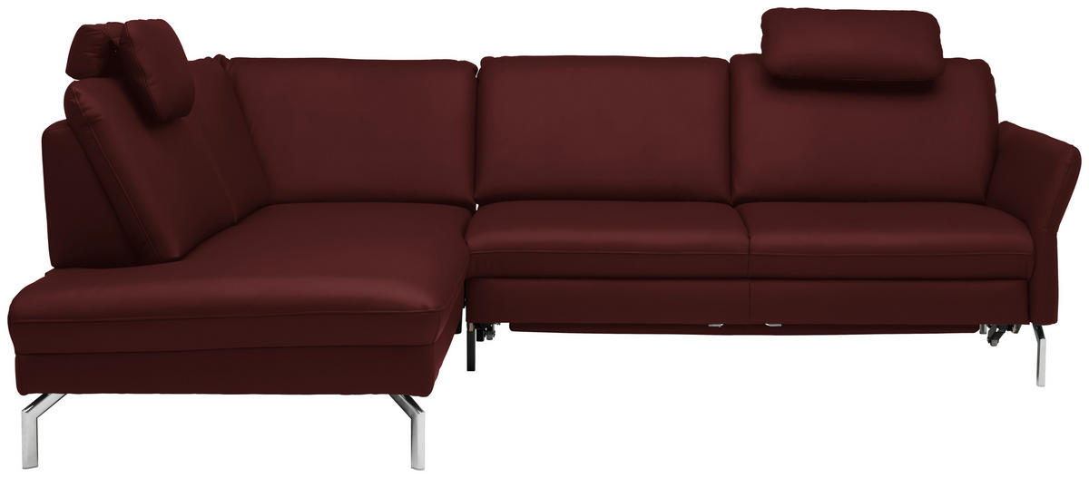 ECKSOFA in Echtleder Brombeere  - Brombeere/Alufarben, Konventionell, Leder/Metall (220/284cm) - Beldomo Premium