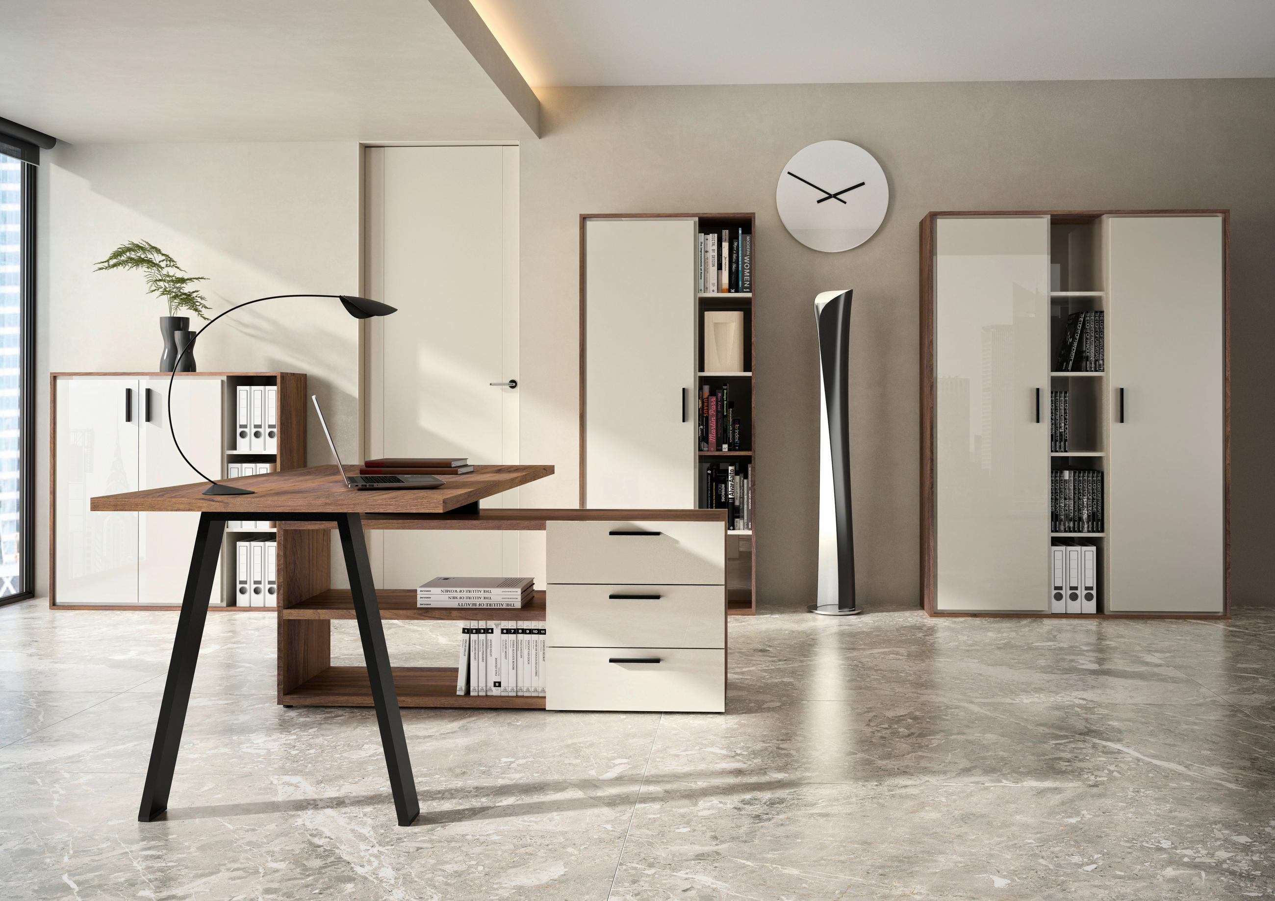 AKTENSCHRANK Nussbaumfarben, Kaschmir  - Kaschmir/Nussbaumfarben, Design, Holzwerkstoff (129,7/189,2/35,3cm) - Stylife