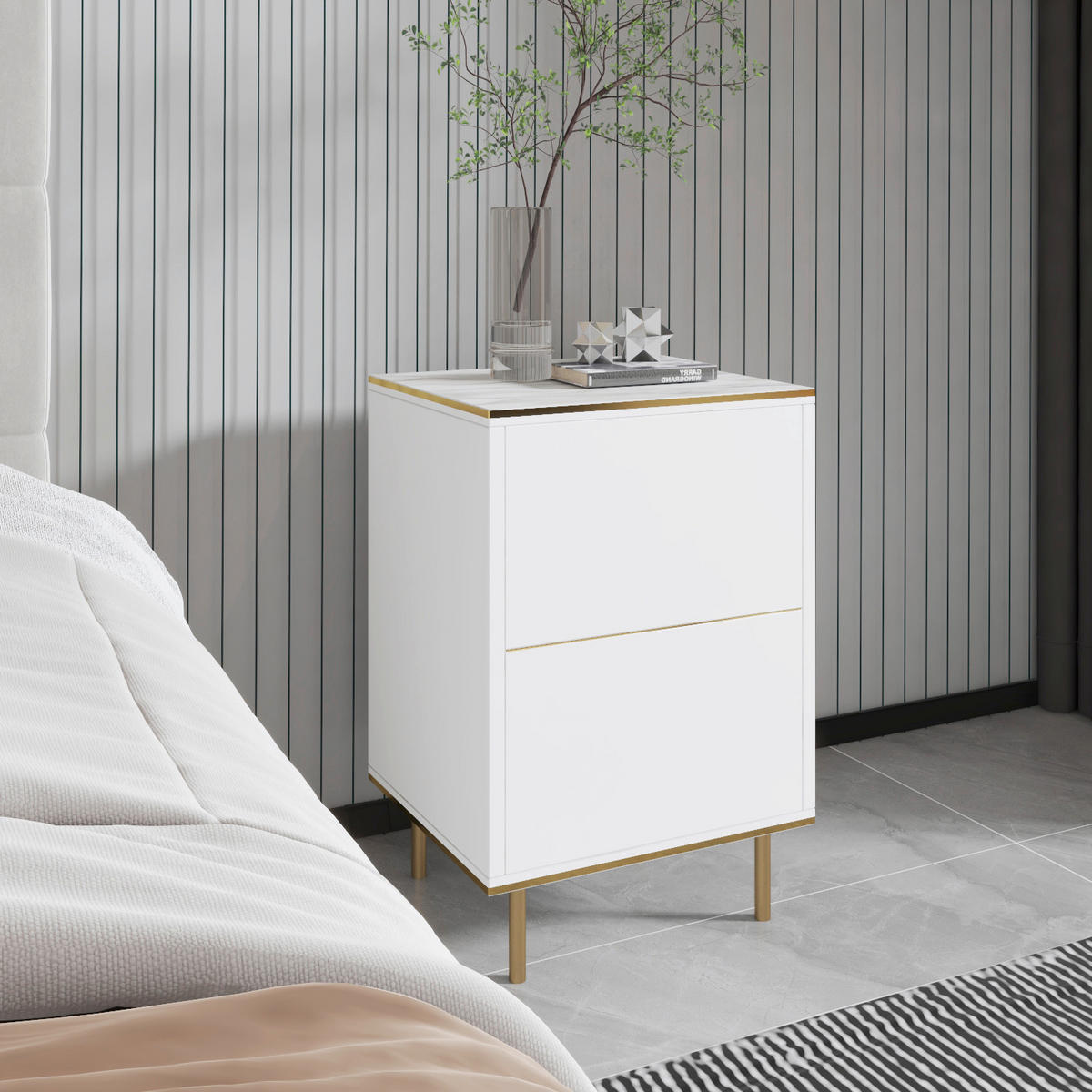 NACHTTISCH 40/60/35 cm  - Goldfarben/Schwarz, Design, Holzwerkstoff/Metall (40/60/35cm) - Livetastic