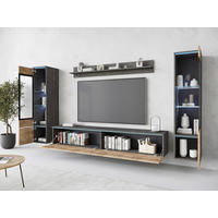 WOHNWAND Vera 4-teilig  in Anthrazit, Kastanieneichefarben  240/130/33 cm  - Kastanieneichefarben/Anthrazit, Trend, Glas/Holzwerkstoff (240/130/33cm)
