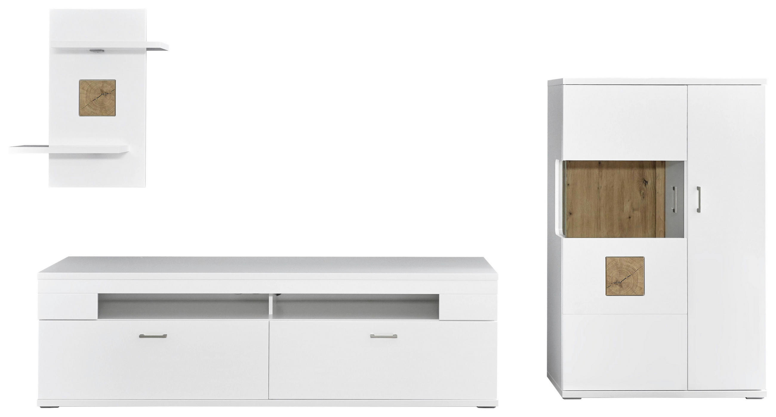 WOHNWAND  Weiss, Eichefarben, Weiss Hochglanz 317,1/171,0/50,2 cm  - Weiss Hochglanz/Weiss, Design, Glas/Holzwerkstoff (317,1/171,0/50,2cm) - Xora