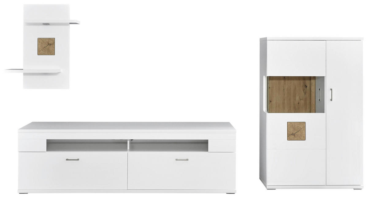 WOHNWAND  in Weiß, Eichefarben, Weiß Hochglanz  317,1/171,0/50,2 cm  - Eichefarben/Weiß Hochglanz, Design, Glas/Holzwerkstoff (317,1/171,0/50,2cm) - Xora