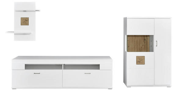 WOHNWAND  in Weiß, Eichefarben, Weiß Hochglanz  317,1/171,0/50,2 cm  - Eichefarben/Weiß Hochglanz, Design, Glas/Holzwerkstoff (317,1/171,0/50,2cm) - Xora