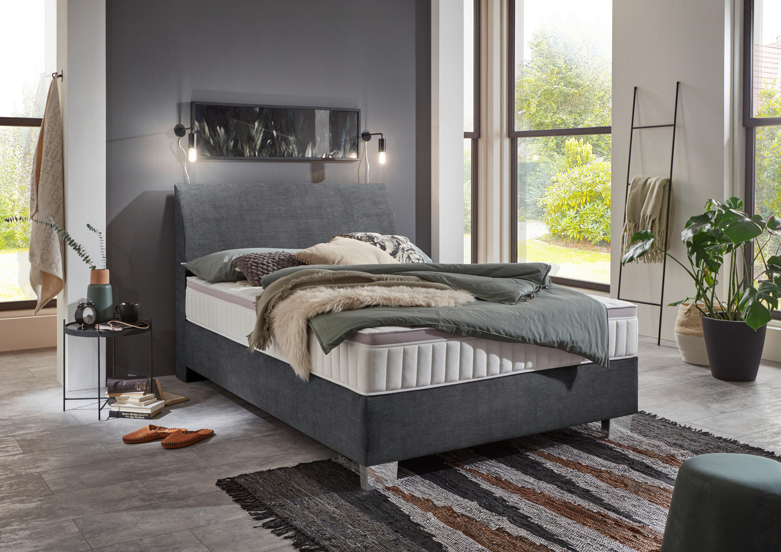 BOXSPRINGBETT 140/200 cm  in Anthrazit  - Chromfarben/Anthrazit, Konventionell, Kunststoff/Textil (140/200cm) - Hom`in