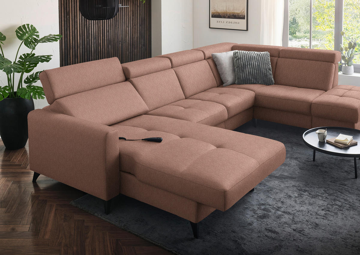 WOHNLANDSCHAFT Beldomo System in Flachgewebe Terracotta  - Terracotta/Schwarz, KONVENTIONELL, Textil/Metall (174/333/215cm) - Beldomo System