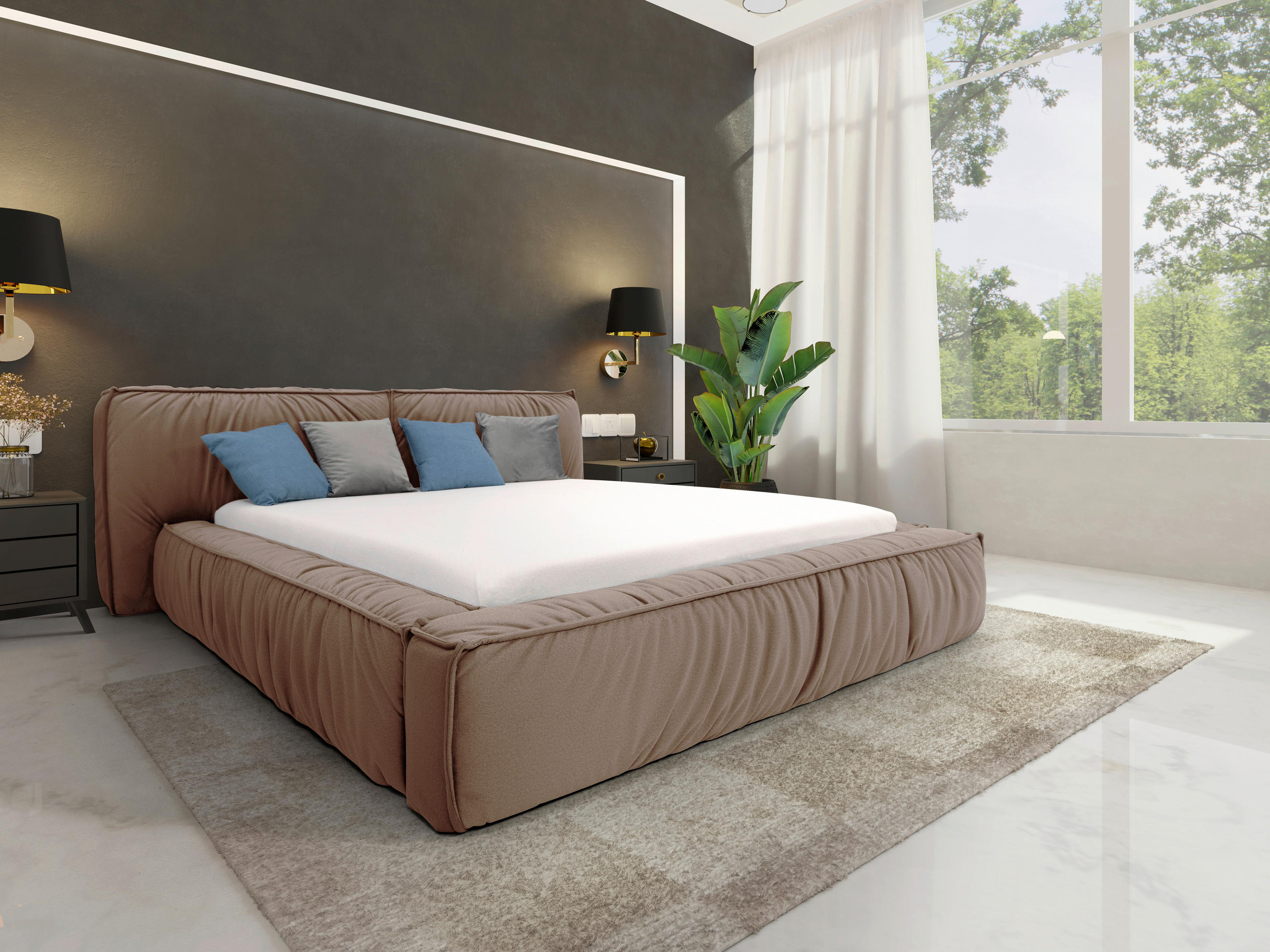 POLSTERBETT Lattenrost, Bettkasten 180/200 cm  in Cappuccino  - Schwarz/Cappuccino, Design, Holz/Textil (180/200cm) - Boxxx