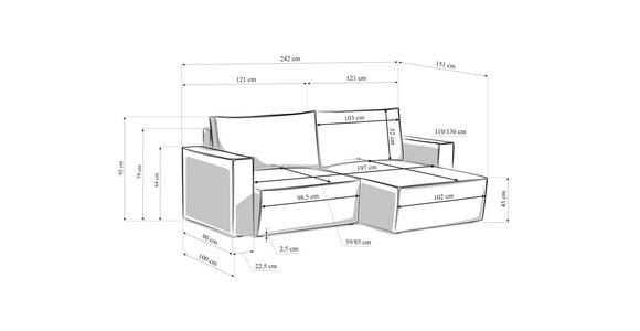 ECKSOFA in Feincord Currygelb  - Currygelb/Schwarz, KONVENTIONELL, Kunststoff/Textil (242/151cm) - Carryhome