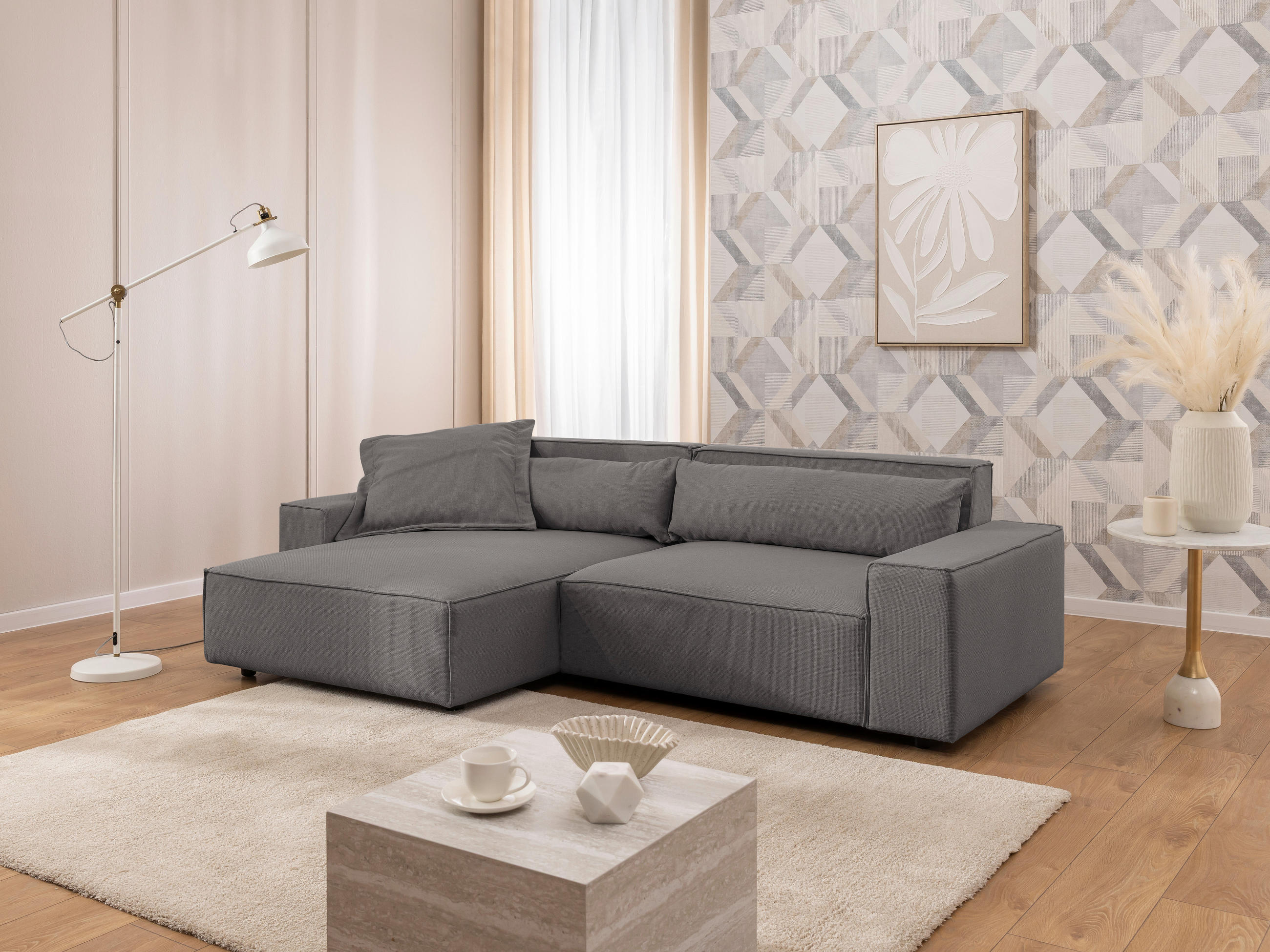ECKSOFA Webstoff Grau  - Schwarz/Grau, Design, Kunststoff/Textil (251/142cm) - P & B