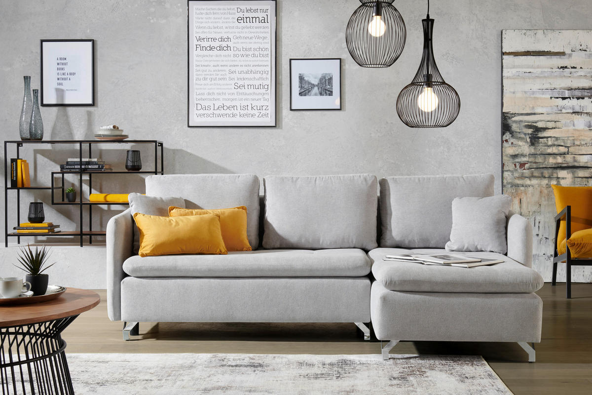ECKSOFA in Struktur Grau  - Silberfarben/Grau, Design, Textil/Metall (223/146cm) - Ti'me