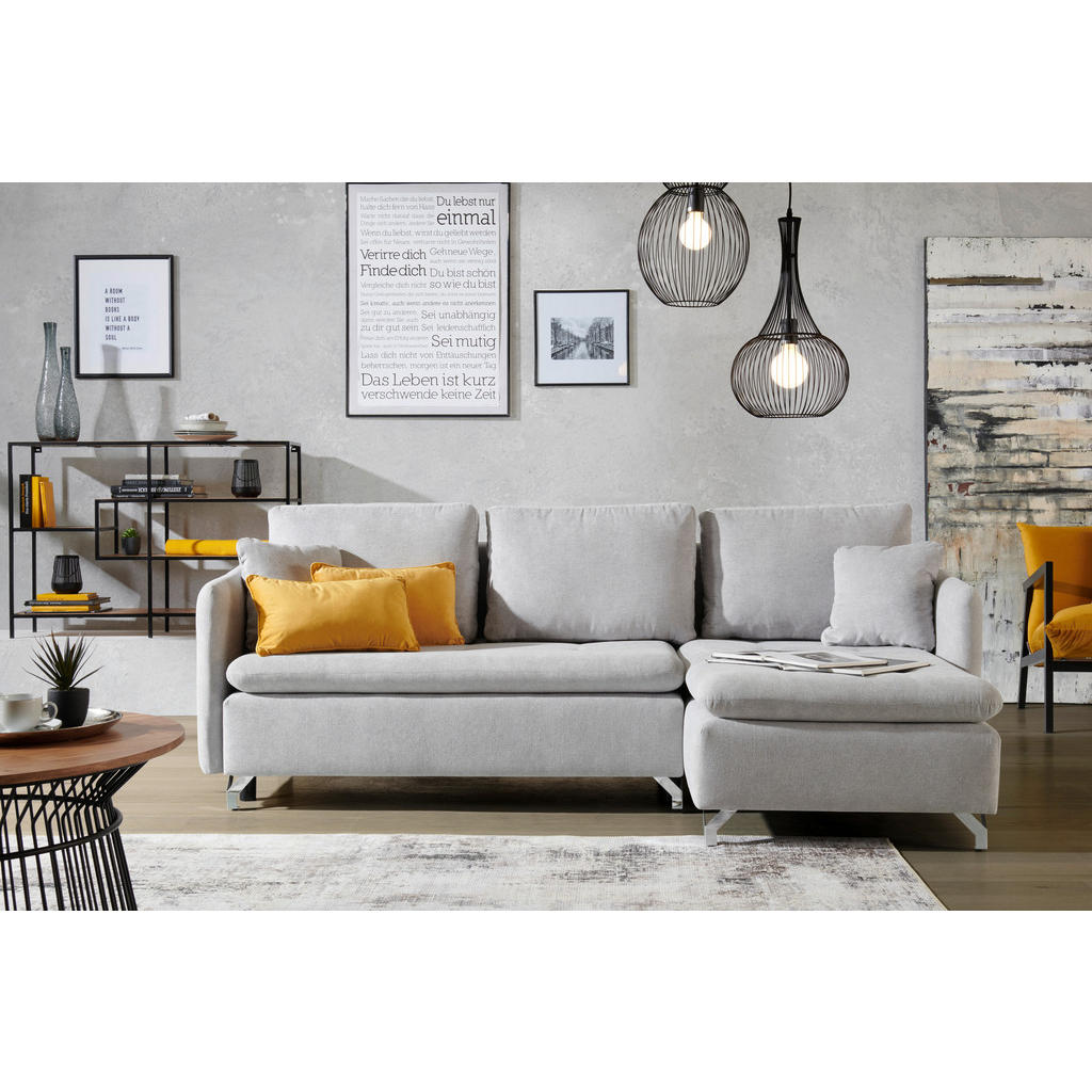 Thumbnail - Ti'me Ecksofa, Grau, Textil, Uni, 3-Sitzer, Füllung: Schaumstoff, seitenverkehrt montierbar, L-Form, 223x146 cm, Stoffau...