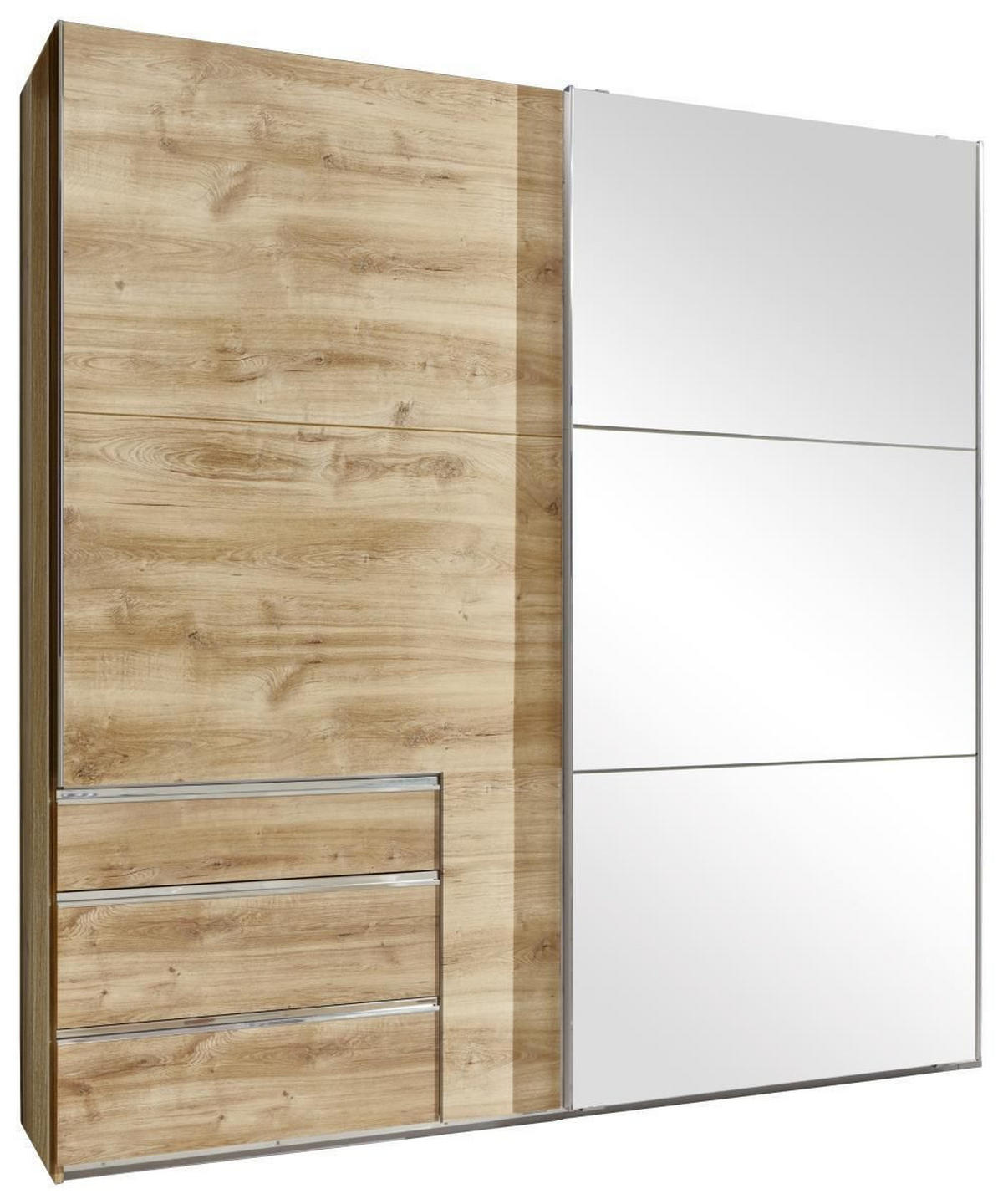 SCHWEBETÜRENSCHRANK in Eichefarben  - Chromfarben/Eichefarben, Modern, Glas/Holzwerkstoff (200/216/65cm) - MID.YOU