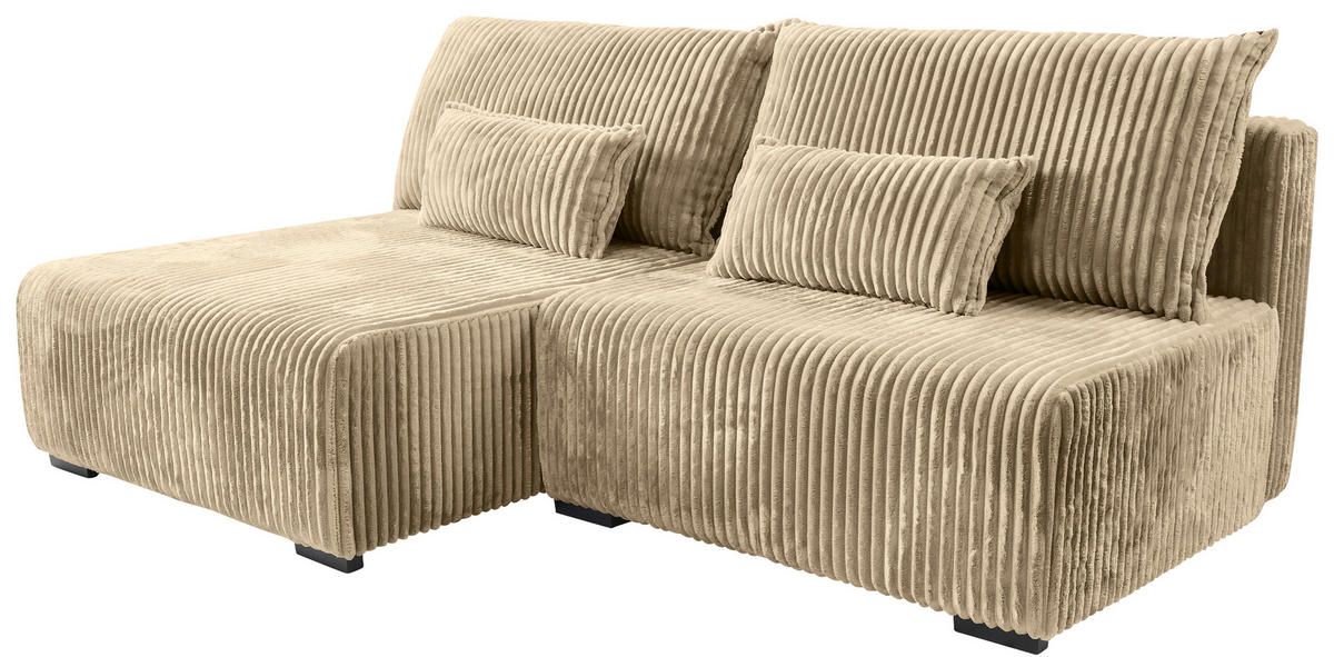 ECKSOFA in Cord Beige  - Beige/Schwarz, Modern, Holz/Textil (145/210cm) - MID.YOU