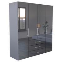 KLEIDERSCHRANK 196/219/59 cm 4-türig Anthrazit, Anthrazit Hochglanz  - Anthrazit/Anthrazit Hochglanz, KONVENTIONELL, Holzwerkstoff/Metall (196/219/59cm) - Carryhome