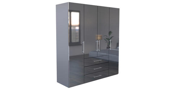 KLEIDERSCHRANK 196/219/59 cm 4-türig Anthrazit, Anthrazit Hochglanz - Anthrazit/Anthrazit Hochglanz, KONVENTIONELL, Holzwerkstoff/Metall (196/219/59cm) - Carryhome