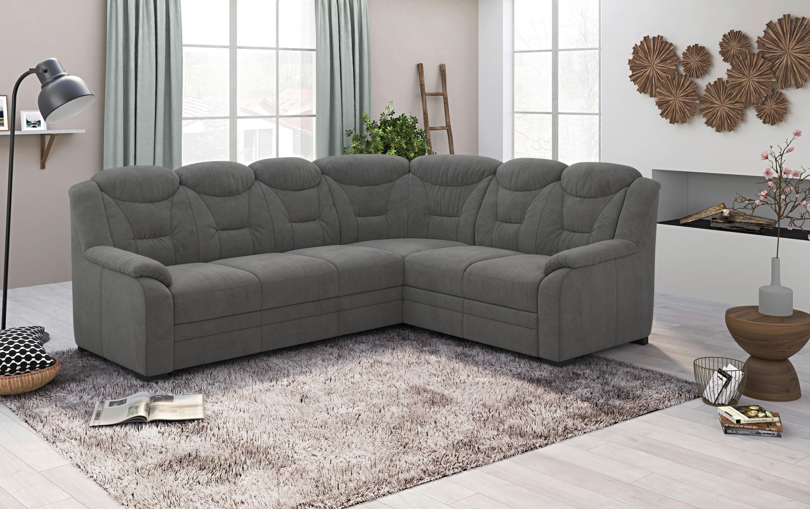 ECKSOFA in Chenille Anthrazit - Anthrazit/Schwarz, Basics, Kunststoff/Textil (263/211cm) - MID.YOU
