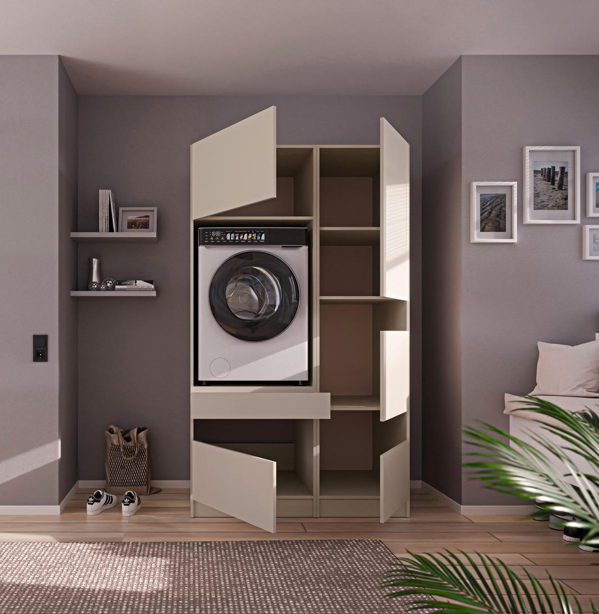 WASCHMASCHINENSCHRANK 68/200/68 cm  in Kaschmir  - Kaschmir/Schwarz, Design, Holzwerkstoff/Metall (68/200/68cm) - Milino