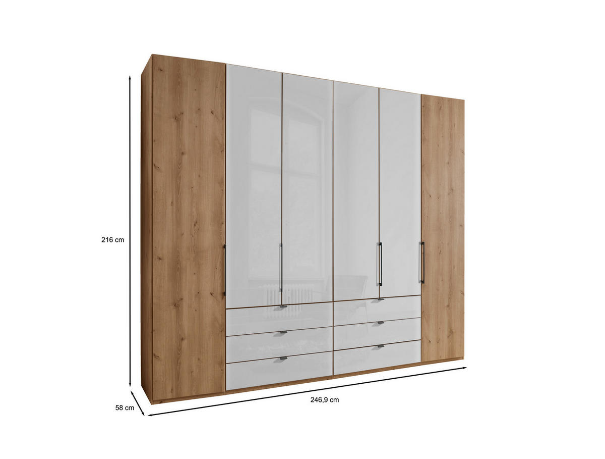 FALTTÜRENSCHRANK in Weiss, Eiche Bianco  - Schieferfarben/Weiss, Konventionell, Glas/Holzwerkstoff (250/216/58cm) - Dieter Knoll
