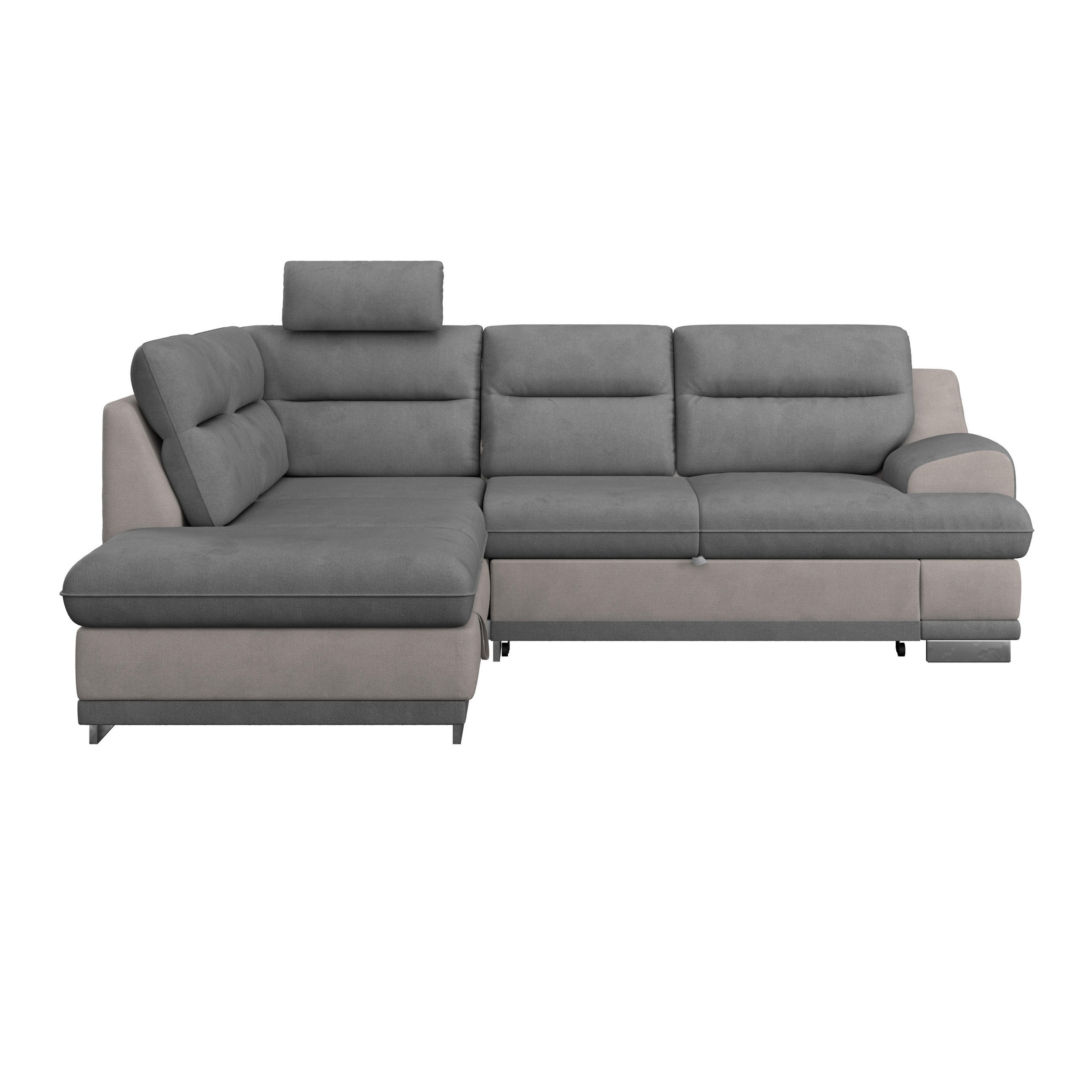 WOHNLANDSCHAFT Grau, Dunkelgrau Velours  - Chromfarben/Dunkelgrau, KONVENTIONELL, Textil/Metall (217/264cm) - MID.YOU