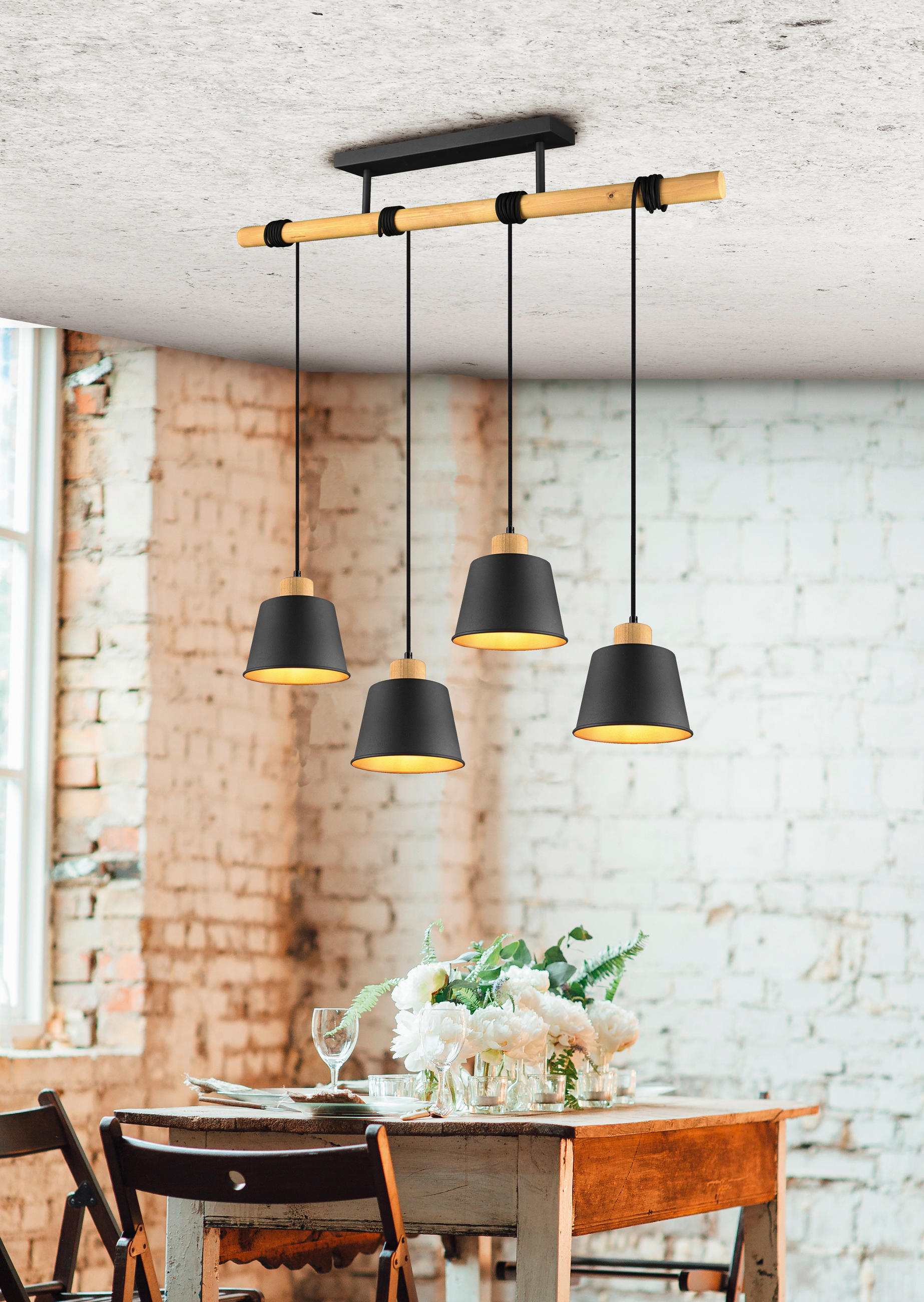 PENDELLAMPA Harris 18/150 cm  - svart/guldfärgad, Modern, metall/trä (18/150cm) - Trio Leuchten