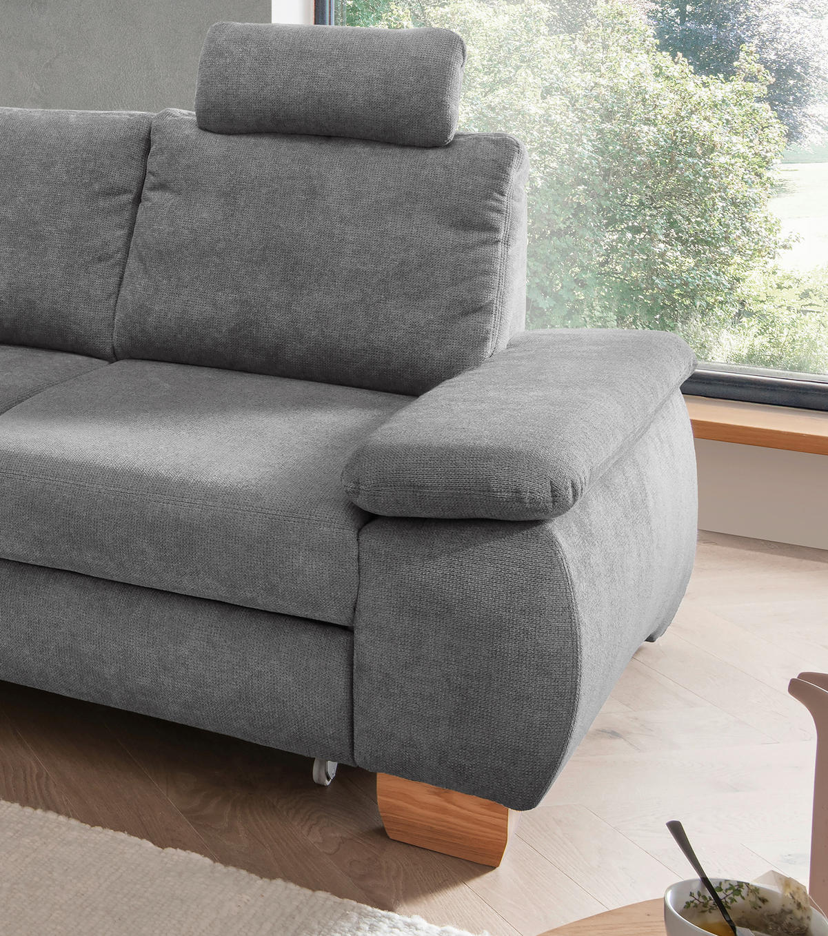 ECKSCHLAFSOFA in Chenille Dunkelgrau  - Wildeiche/Dunkelgrau, Modern, Holz/Textil (206/261cm) - Livetastic