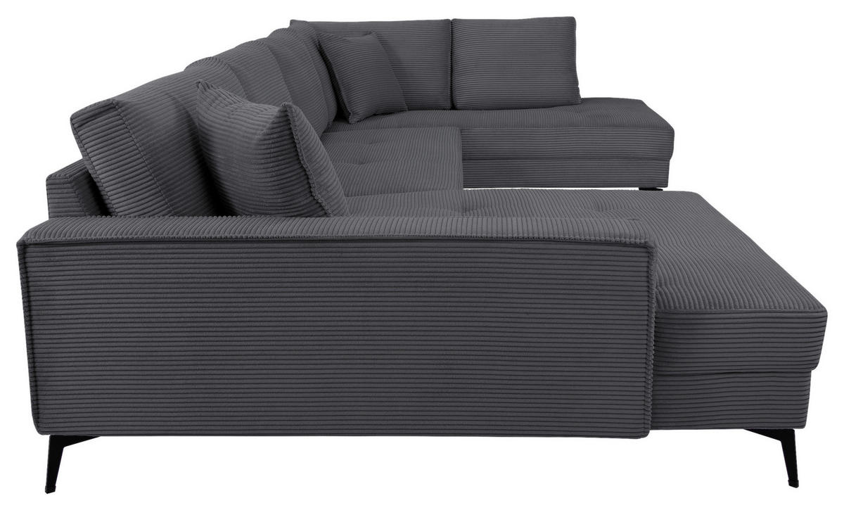 WOHNLANDSCHAFT ZERO Dunkelgrau Cord  - Dunkelgrau/Schwarz, Trend, Textil/Metall (173/362/195cm) - Livetastic