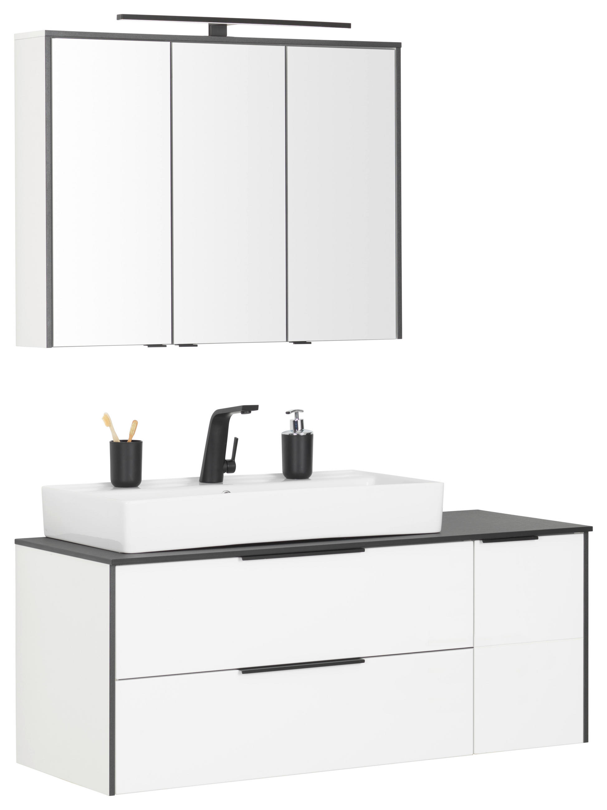 BADEZIMMER  in 122,4 cm  - Weiß Hochglanz/Schwarz, Basics, Glas/Keramik (122,4cm) - Voleo