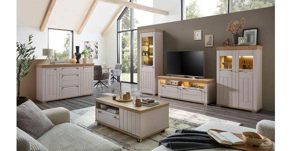 WOHNWAND  in Kaschmir, Eiche Artisan  351/208/53 cm  - Kaschmir/Eiche Artisan, ROMANTIK / LANDHAUS, Glas/Holzwerkstoff (351/208/53cm) - Landscape