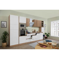KÜCHENBLOCK 395 cm   in Eichefarben, Weiss Hochglanz  - Weiss Hochglanz/Eichefarben, Basics, Holzwerkstoff (395cm) - Respekta