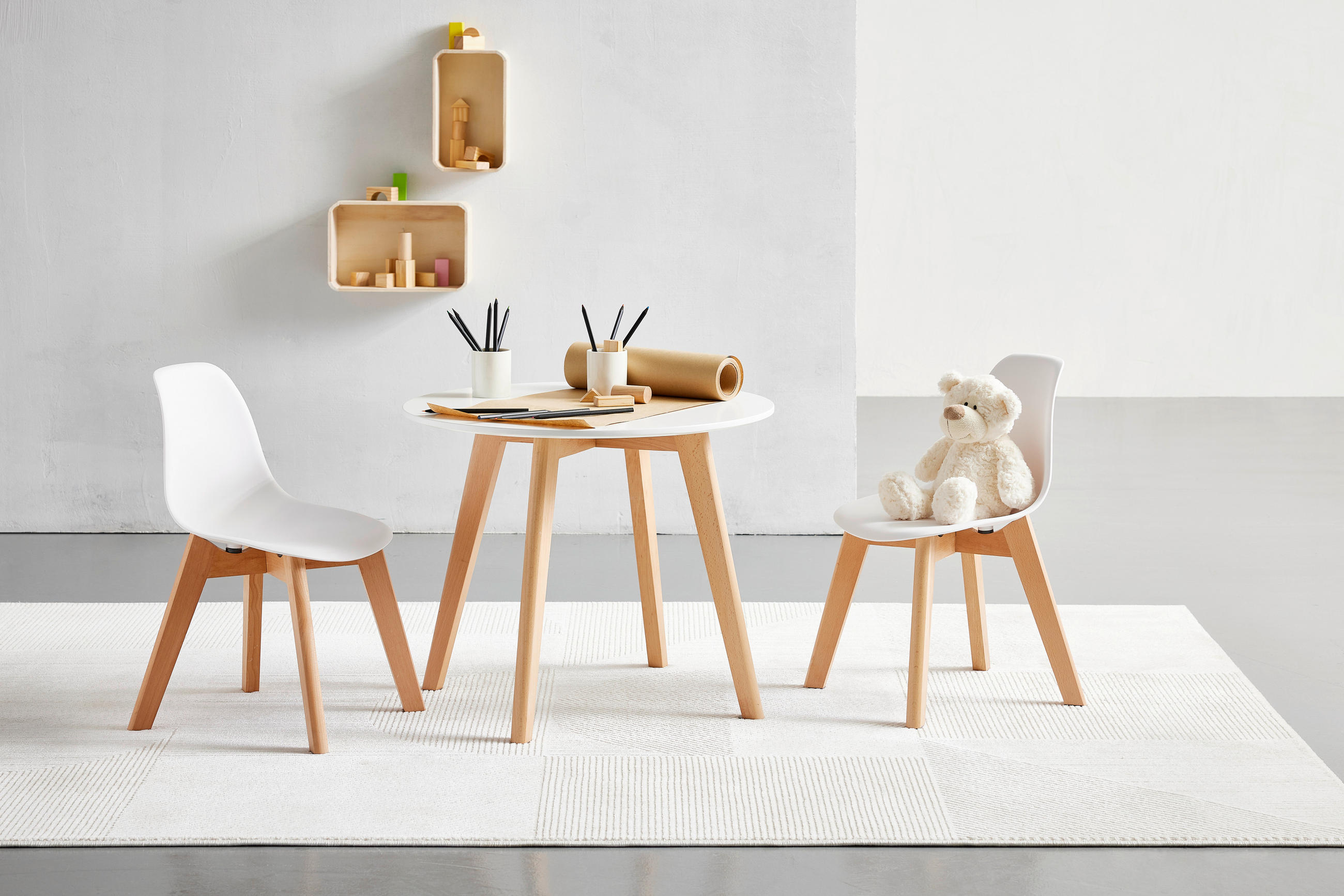 KINDERSITZGRUPPE Naturfarben, Weiß  - Weiß/Naturfarben, MODERN, Holz/Kunststoff - P & B