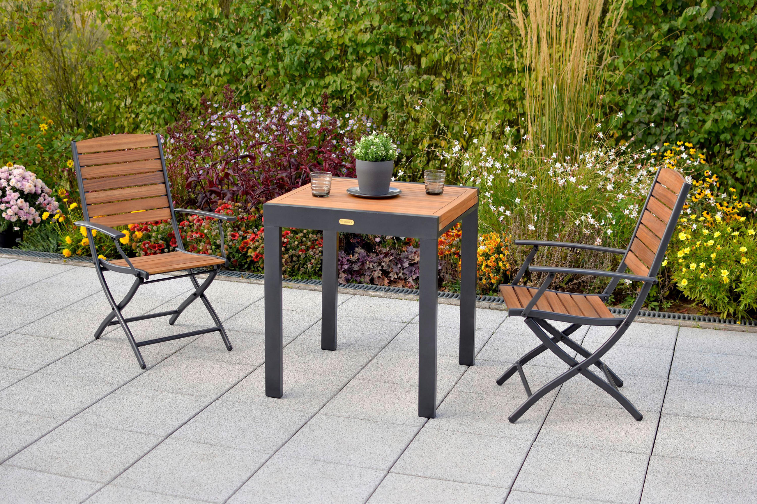 STÔL NA BALKÓN, drevo, kov, 65-130/75/65 cm - prírodná farba/grafitová, Modern, kov/drevo (65-130/75/65cm) - Gardenson