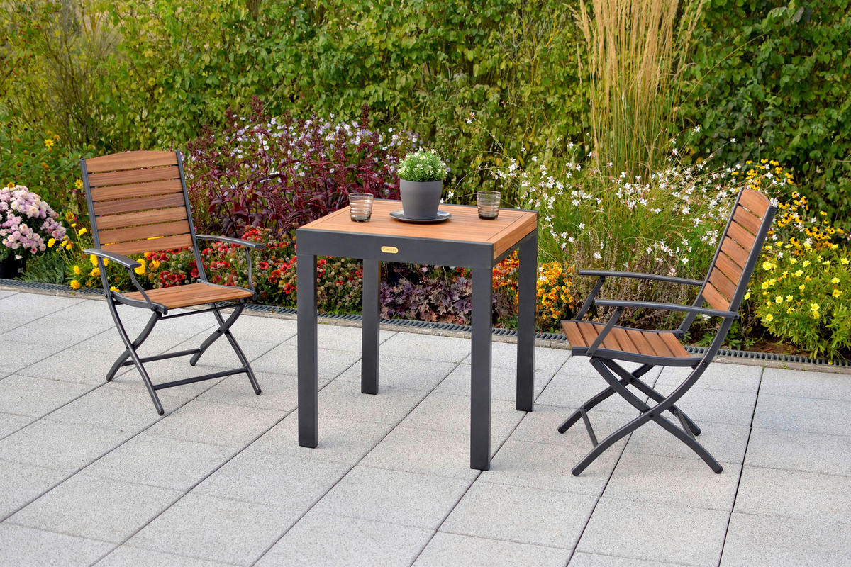 STOLEK NA BALKÓN, dřevo, kov, 65-130/75/65 cm - barvy grafitu/přírodní barvy, Moderní, kov/dřevo (65-130/75/65cm) - Gardenson