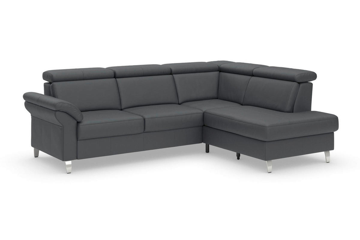 ECKSOFA 245/194 cm ARNGAST E in Echtleder Schwarz Kopfteilverstellung  245/194 cm  - Chromfarben/Schwarz, Basics, Leder/Textil (245/194cm) - Sit & More