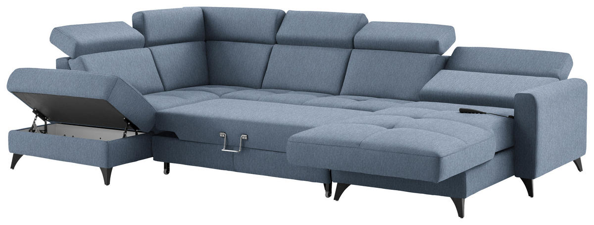 WOHNLANDSCHAFT Flachgewebe Blau  - Blau/Schwarz, Konventionell, Textil/Metall (215/333/174cm) - Beldomo System