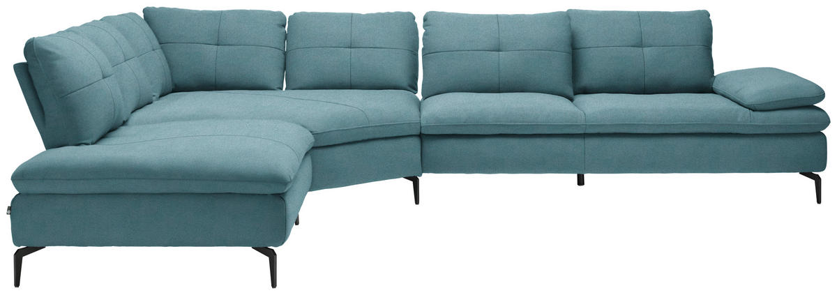 ECKSOFA in Flachgewebe Hellblau  - Schwarz/Hellblau, Design, Textil/Metall (271/344cm) - Chilliano