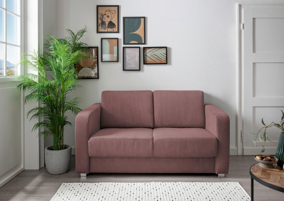 SCHLAFSOFA Mia in Cord Koralle  - Chromfarben/Koralle, Basics, Kunststoff/Textil (159/88/87cm) - Livetastic
